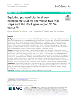 One Versus Two PCR Steps and 16S Rrna Gene Region V3 V4 Versus V4 Christine Drengenes1,2* , Tomas M