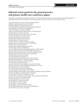 Editorial Review Panel for the General Practice and Primary Health Care Conference Papers