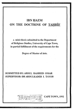 IBN HAZM on the Doctrine of Tahrif
