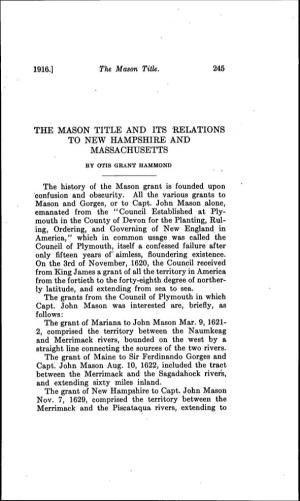 The Mason Title and Its Relations to New Hampshire and Massachusetts