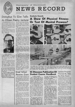 University of Cincinnati News Record. Thursday, January 14, 1965. Vol. LII
