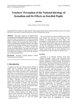 Teachers' Perception of the National Ideology of Kemalism and Its Effects on Kurdish Pupils