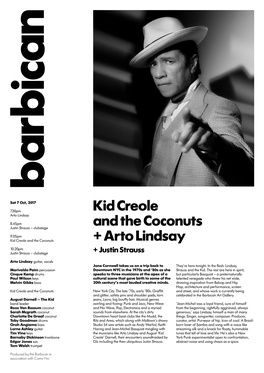 Kid Creole and the Coconuts + Arto Lindsay 10.20Pm Justin Strauss – Clubstage + Justin Strauss
