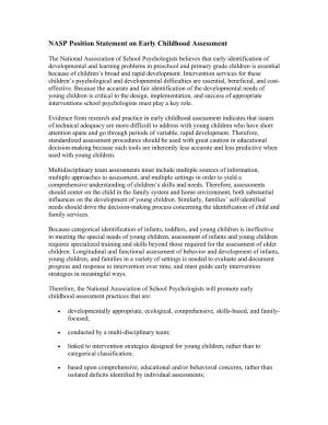 NASP Position Statement on Early Childhood Assessment