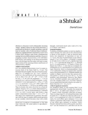 What Is...A Shtuka?, Volume 50, Number 1