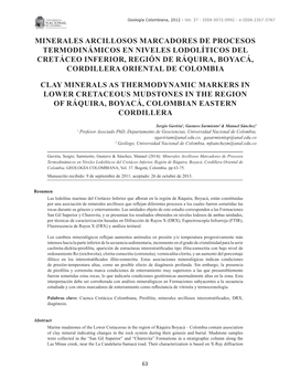 Minerales Arcillosos Marcadores De Procesos Termodinámicos En Niveles Lodolíticos Del Cretáceo Inferior, Región De Ráquira, Boyacá, Cordillera Oriental De Colombia