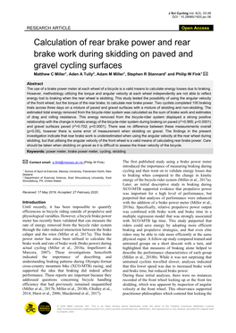 Calculation of Rear Brake Power and Rear Brake Work During Skidding On
