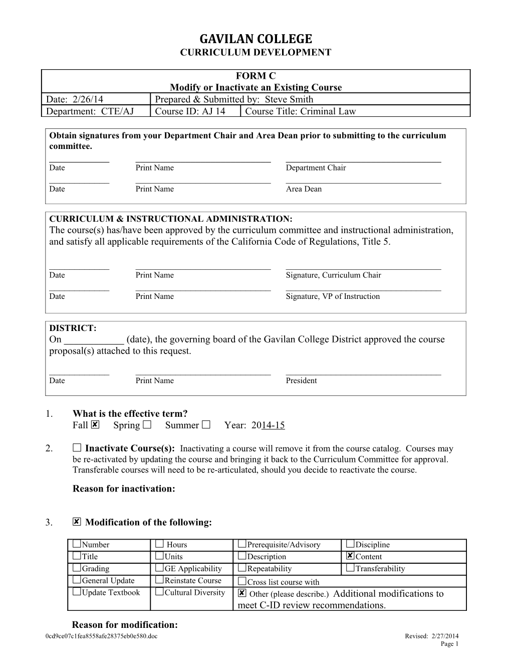 Course Discipline and s12