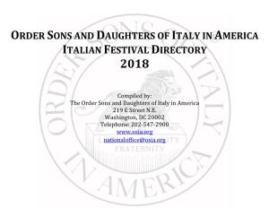 Order Sons and Daughters of Italy in America Italian Festival Directory 2018