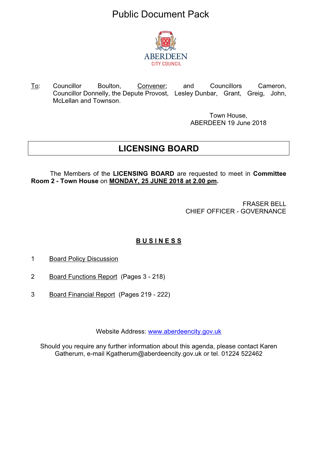 (Public Pack)Agenda Document for Licensing Board, 25/06/2018 14:00