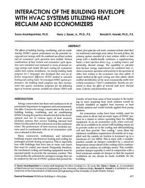 Interaction of the Building Envelope with Hvac Systems Utilizing Heat Reclaim and Economizers