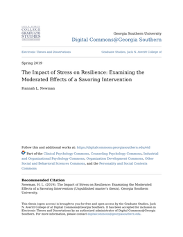 The Impact of Stress on Resilience: Examining the Moderated Effects of a Savoring Intervention