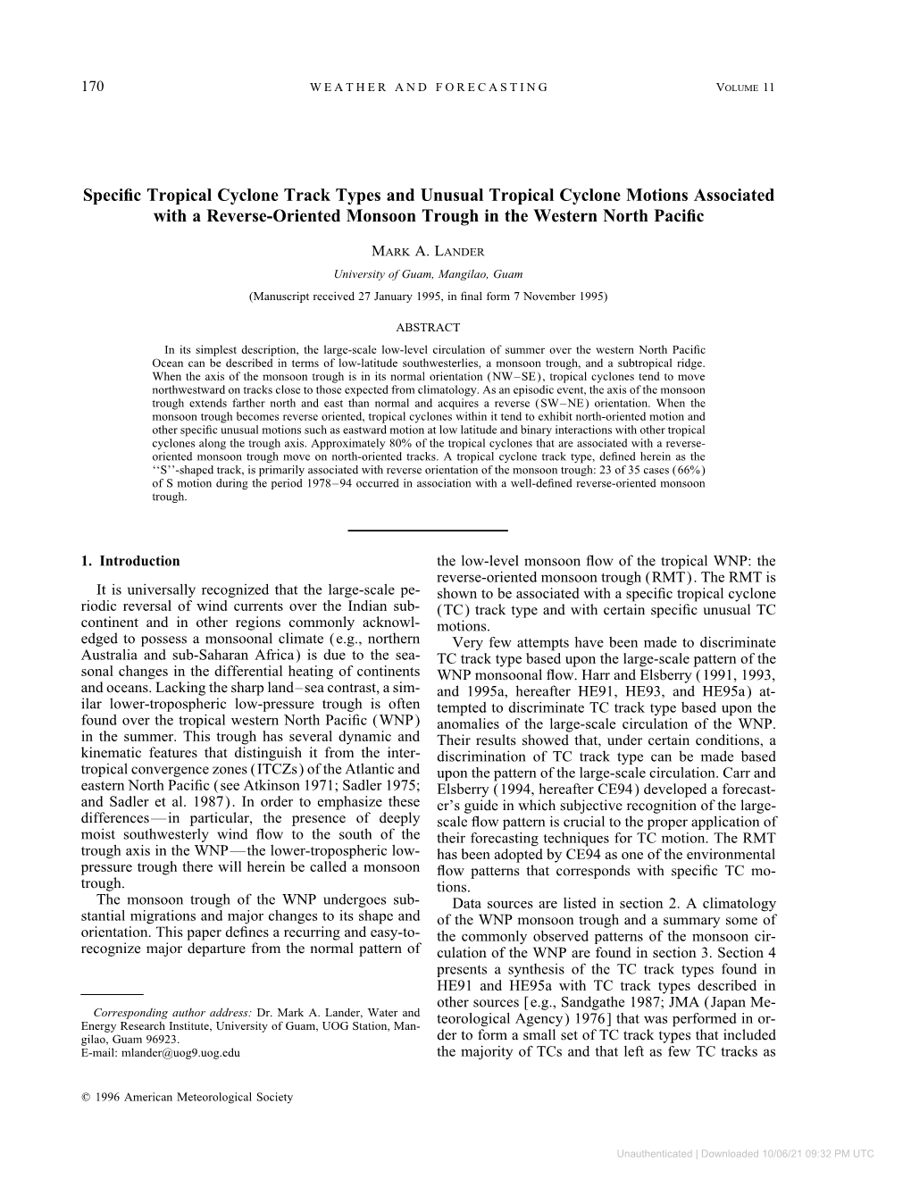 Specific Tropical Cyclone Track Types and Unusual Tropical Cyclone