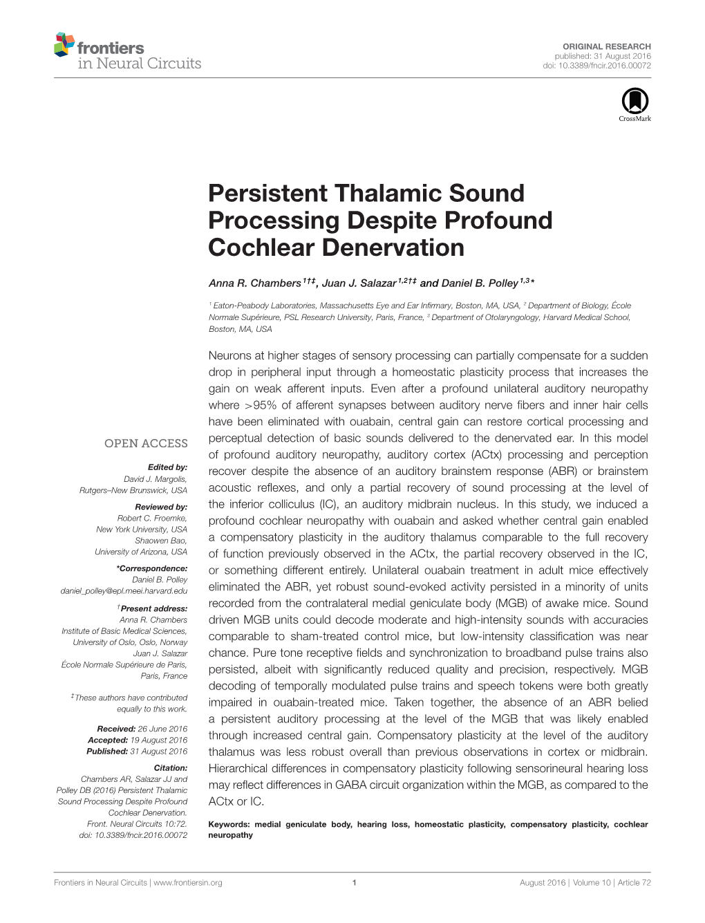 Persistent Thalamic Sound Processing Despite Profound Cochlear Denervation