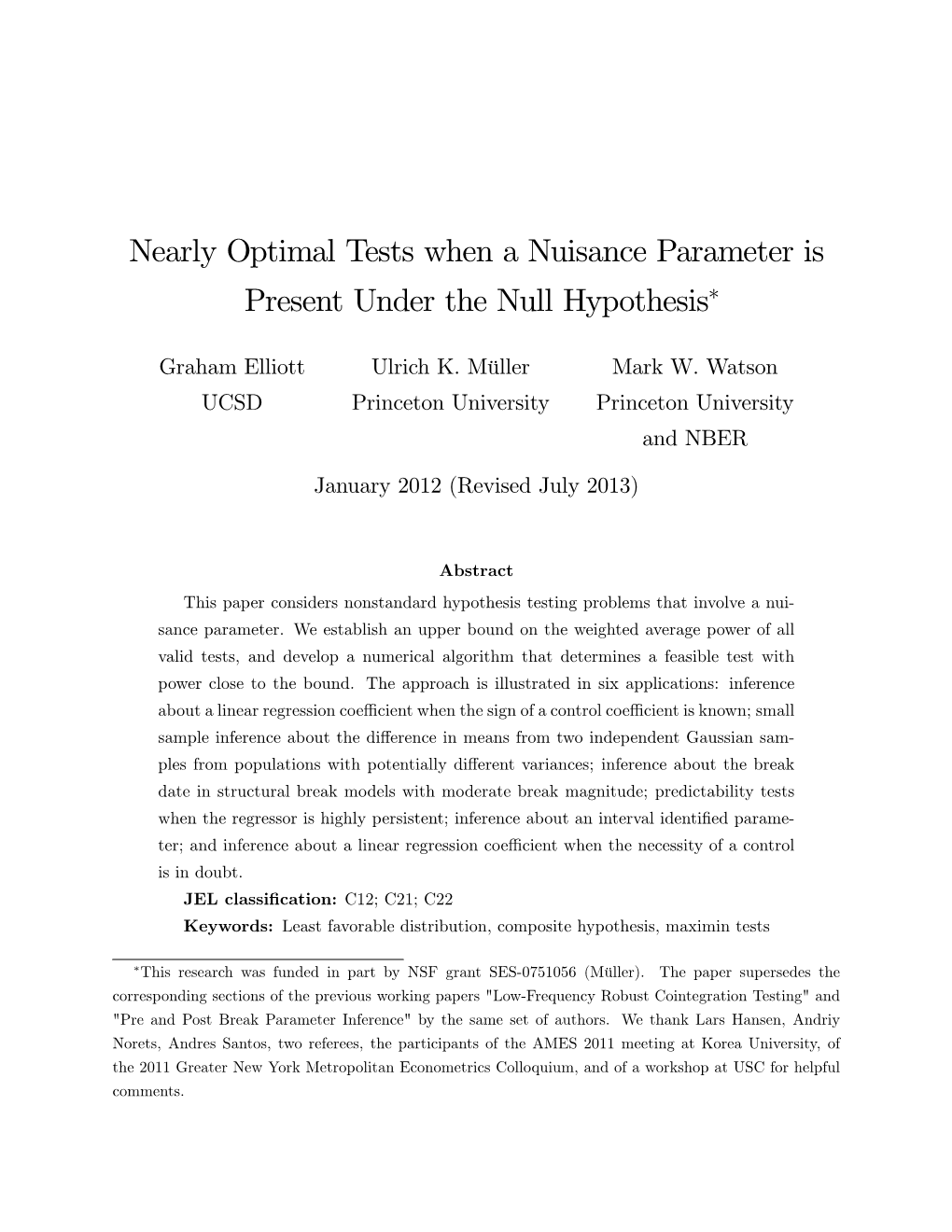 Nearly Optimal Tests When a Nuisance Parameter Is Present