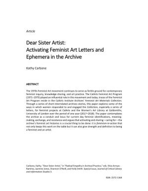 Dear Sister Artist: Activating Feminist Art Letters and Ephemera in the Archive
