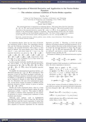 Correct Expression of Material Derivative and Application to the Navier-Stokes Equation —– the Solution Existence Condition of Navier-Stokes Equation