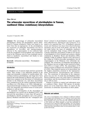 The Arbuscular Mycorrhizas of Pteridophytes in Yunnan, Southwest China: Evolutionary Interpretations