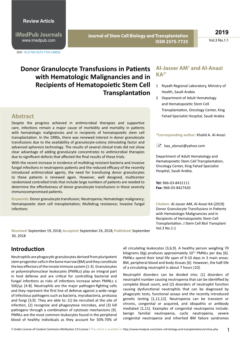 Donor Granulocyte Transfusions in Patients with Hematologic Malignancies and in Recipients of Hematopoietic Stem Cell Transplantation
