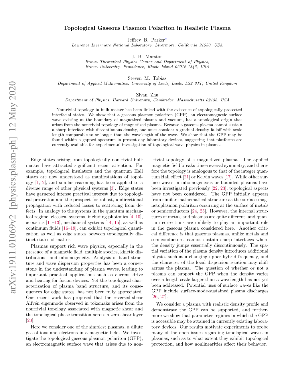 Topological Gaseous Plasmon Polariton in Realistic Plasma