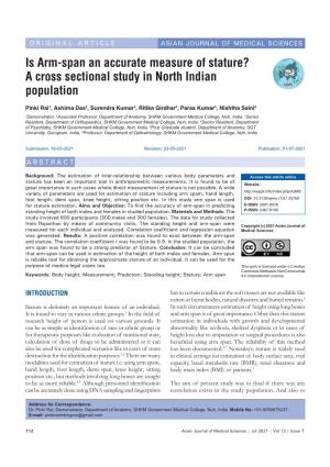 Is Arm-Span an Accurate Measure of Stature? a Cross Sectional Study in North Indian Population
