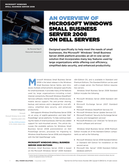 An Overview of Microsoft Windows Small Business Server 2008 on Dell Servers