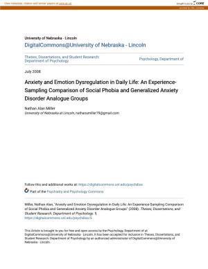 Anxiety and Emotion Dysregulation in Daily Life: an Experience- Sampling Comparison of Social Phobia and Generalized Anxiety Disorder Analogue Groups