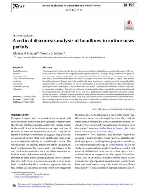 A Critical Discourse Analysis of Headlines in Online News Portals Glorilyn M
