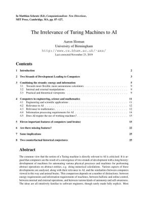 The Irrelevance of Turing Machines to AI