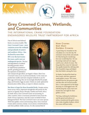Grey Crowned Cranes, Wetlands, and Communities the INTERNATIONAL CRANE FOUNDATION- ENDANGERED WILDLIFE TRUST PARTNERSHIP for AFRICA
