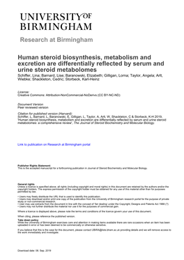 Human Steroid Biosynthesis, Metabolism and Excretion Are