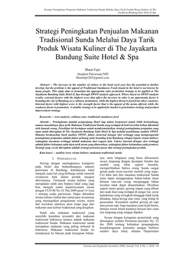 Strategi Peningkatan Penjualan Makanan Tradisional Sunda Melalui Daya Tarik Produk Wisata Kuliner Di the Jayakarta Bandung Suite Hotel & Spa