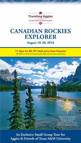 CANADIAN ROCKIES EXPLORER August 18-28, 2018
