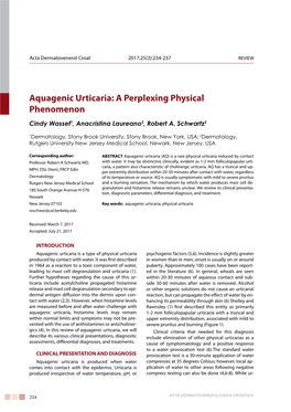 Aquagenic Urticaria: a Perplexing Physical Phenomenon