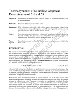 Thermodynamics of Solubility: Graphical Determination of ΔH and ΔS