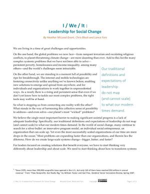 I / We / It : Leadership for Social Change by Heather Mcleod Grant, Chris Block and Lance Fors