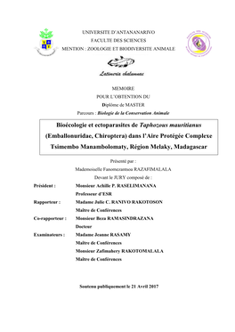 Bioécologie Et Ectoparasites De Taphozous Mauritianus