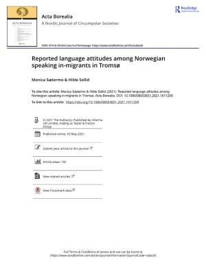 Reported Language Attitudes Among Norwegian Speaking In-Migrants in Tromsø