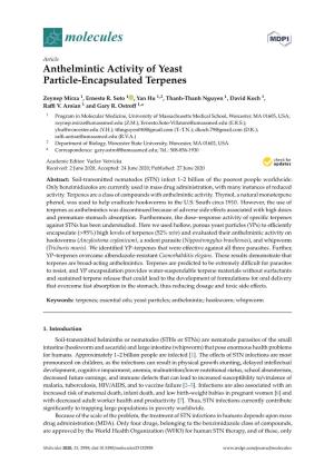 Anthelmintic Activity of Yeast Particle-Encapsulated Terpenes