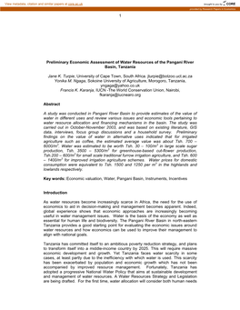 1 Preliminary Economic Assessment of Water Resources of the Pangani