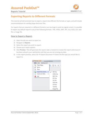 Assured Packout™ Reports Tutorial Exporting Reports to Different Formats