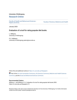 Evaluation of a Tool for Rating Popular Diet Books