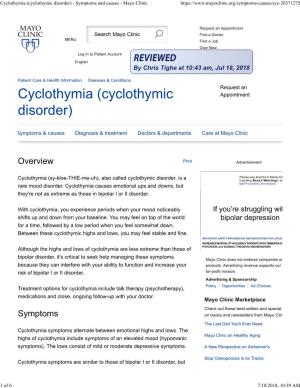 Cyclothymia (Cyclothymic Disorder) - Symptoms and Causes - Mayo Clinic