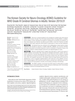 The Korean Society for Neuro-Oncology (KSNO) Guideline for WHO Grade III Cerebral Gliomas in Adults: Version 2019.01
