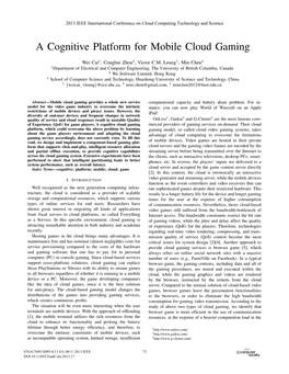 A Cognitive Platform for Mobile Cloud Gaming