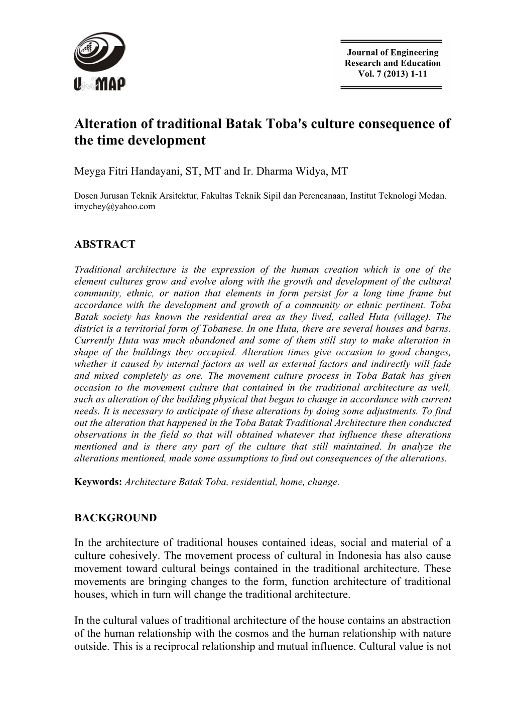 Alteration of Traditional Batak Toba's Culture Consequence of the Time Development