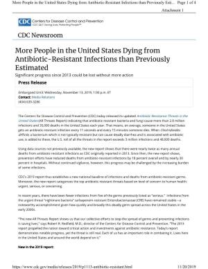People in the United States Dying from Antibiotic-Resistant Infections Than Previously Esti