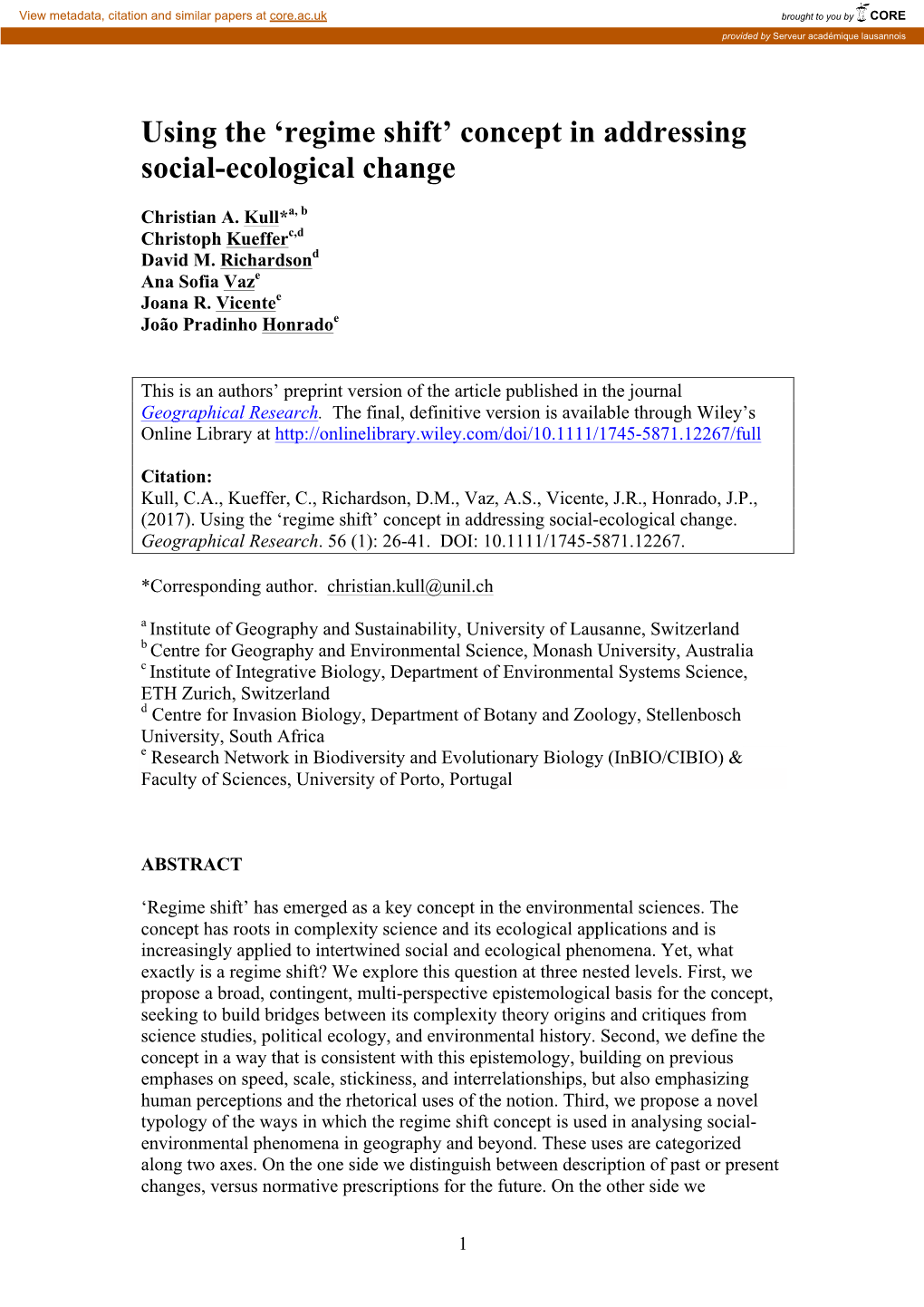 Regime Shift’ Concept in Addressing Social-Ecological Change