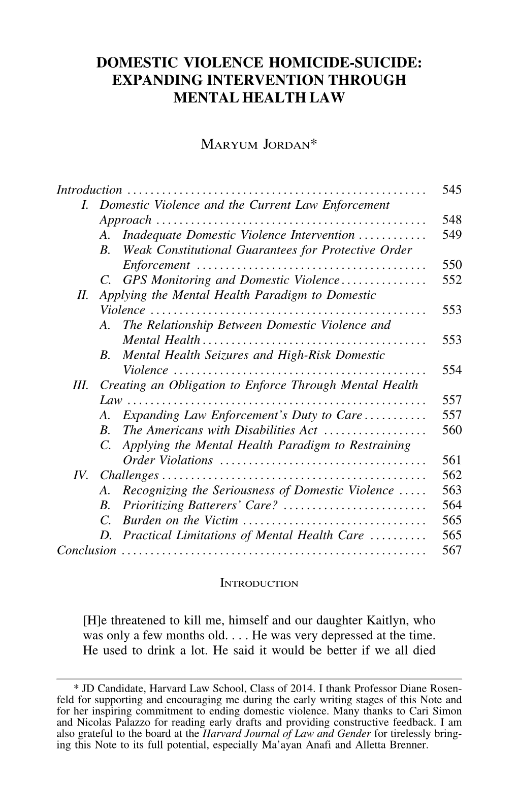 Domestic Violence Homicide-Suicide: Expanding Intervention Through Mental Health Law
