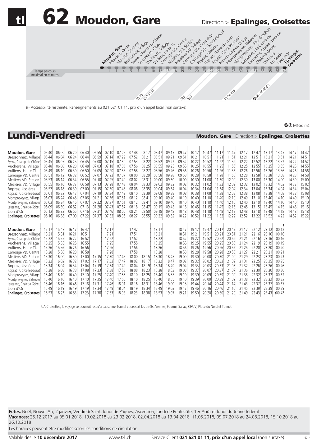 Moudon, Gare Direction > Epalinges, Croisettes ; ; ; ; ; ; ; ; ; ; ; ; ; ; ; ; ; ; ; ; ; ;